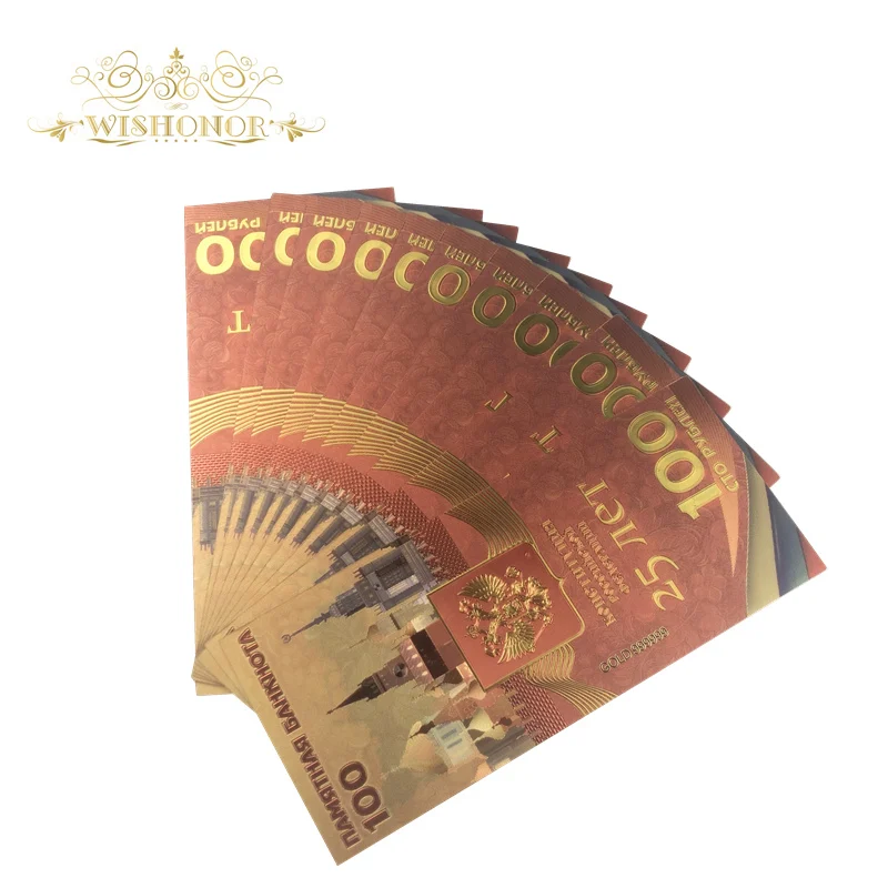 10 шт./лот горячие продажи новые российские банкноты 100 рублей в 24 каратным золотом