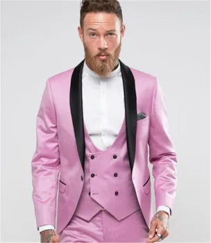 

Custom Fashion Pink Black Lapel Men's Tuxedo Suitable for 3 Pieces Groom Party Work Wedding Dresses