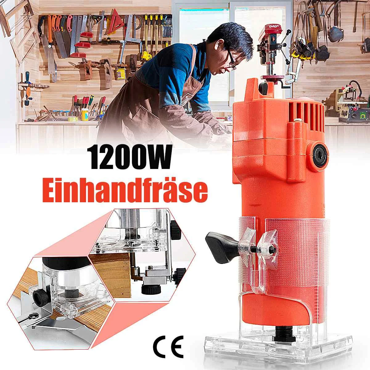 

450W/1200W 1/4" 50HZ 220V Corded Electric Hand Trimmer Wood Laminator Router Joiners Tools Transparent Base DIY Lift Knob