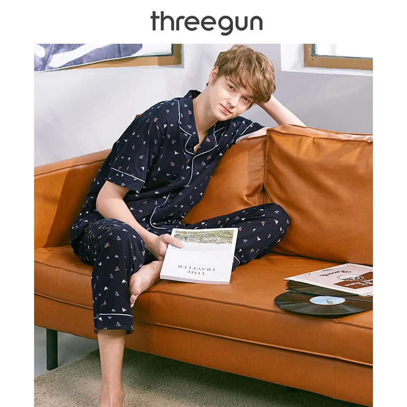 THREEGUN/пижамы из хлопка новинка 2019 года футболки с короткими рукавами принтом и