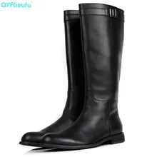 QYFCIOUFU Fashion Designer Preto Longo Do Joelho Botas de Cowboy Dos Homens Dedo Do Pé Redondo Botas Altas Genuína Bota De Couro Da Motocicleta Homem