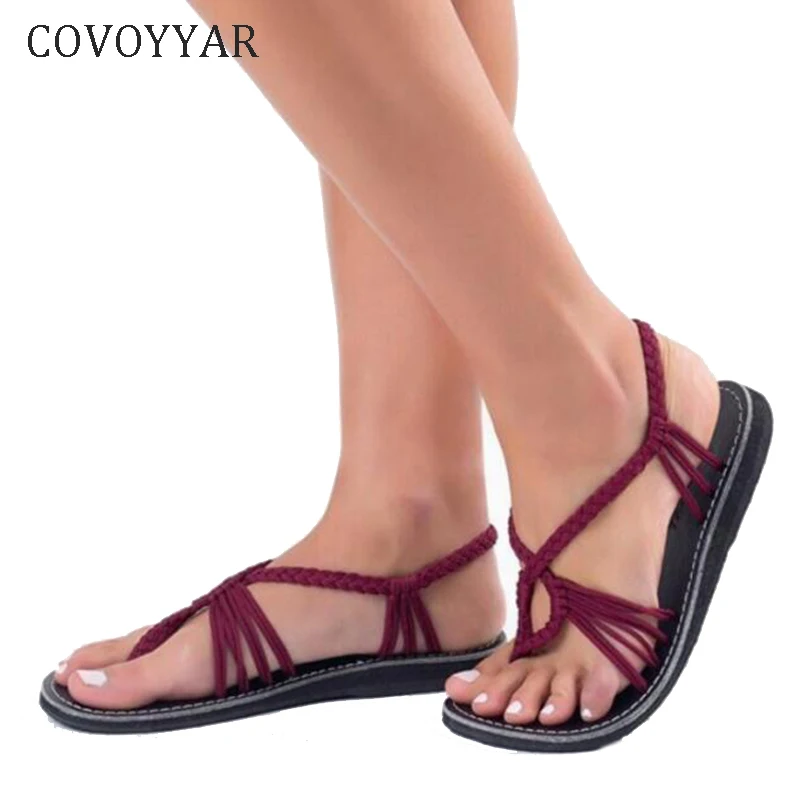 

COVOYYAR 2019 Knot Women Gladiator Sandals Summer Beach Flip Flops Braided Vintage Bohemian Flat Woman Shoes Plus Size WSS338
