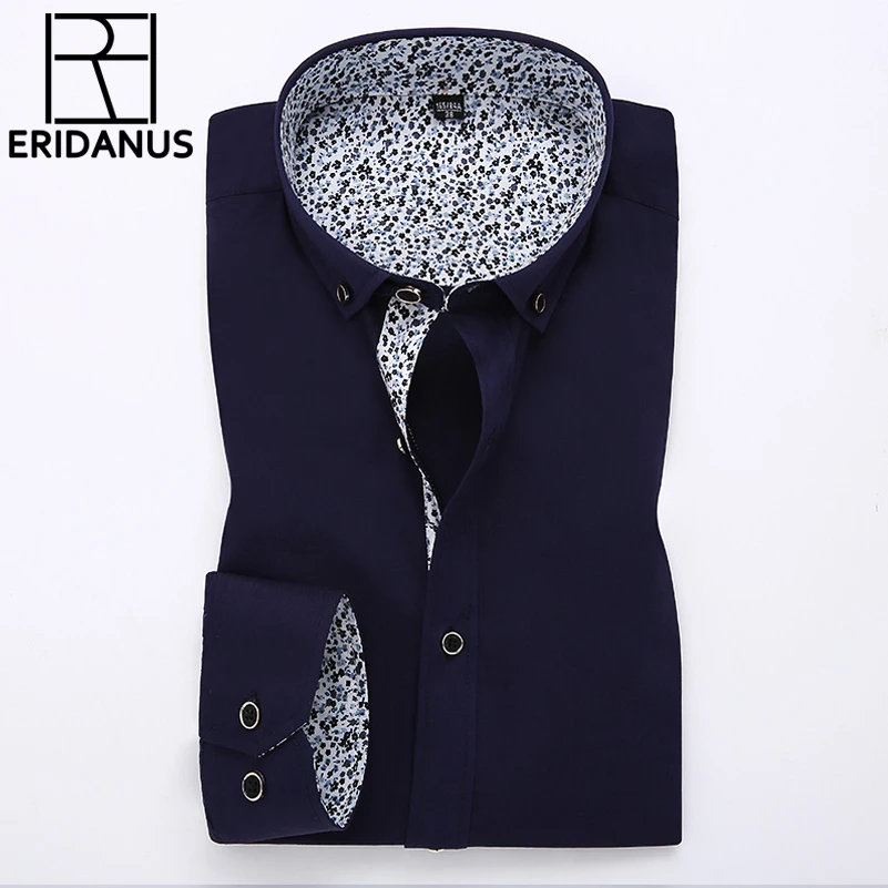 

2016 Men Dress Shirts Casual Business Long Sleeve Slim Fitness Fashion Design Patchwork Printed Collar Non-Iron Shirt 4XL M029