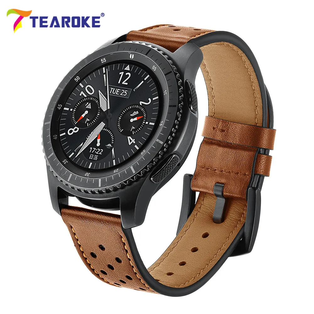 Ремешок для часов из натуральной кожи Samsung Gear S3 Classic Frontier 22 мм оранжевое отверстие