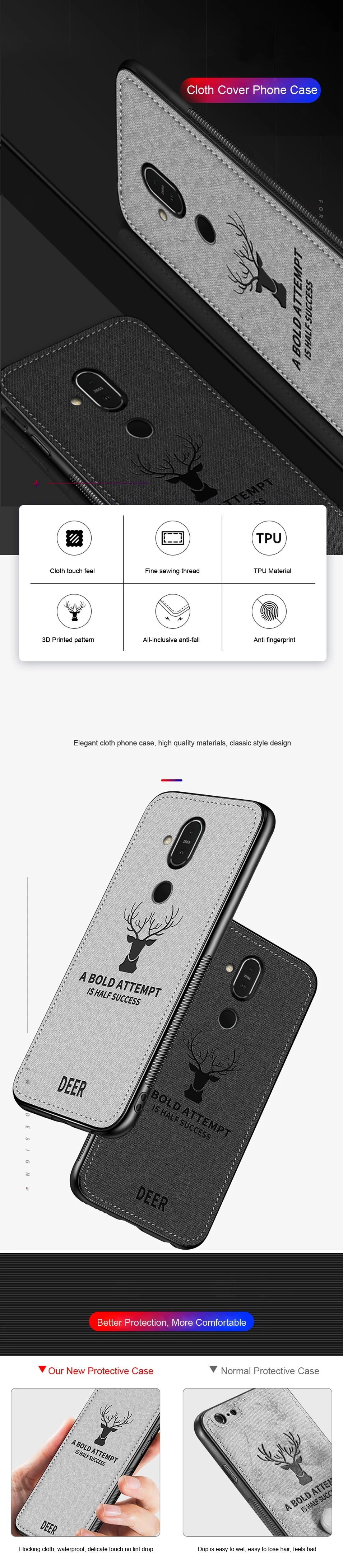 DEER Patterned Classic Retro Cloth Cases for Nokia 7 Plus x7 x6 x5 8 Sirocco Case Soft Back Cover For Nokia X7 X6 X5 Shell Coque (8)