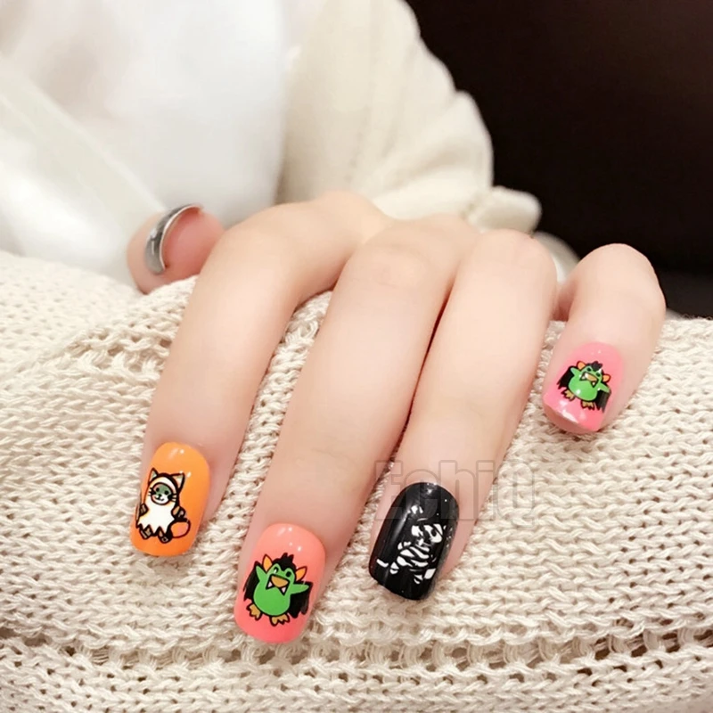 

Shiny Fake Nail Tips Flat Top False Nails DIY Nail Art Lovely Cartoon Full Cover Manicure Tool Press On Nail 24Pcs Z737