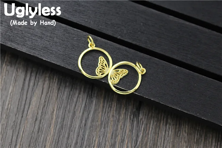 

Uglyless Real 925 Sterling Silver Round Flakes Charms Accessories Jewelry DIY Hollow Butterfly Pendants Handmade Findings Bijoux