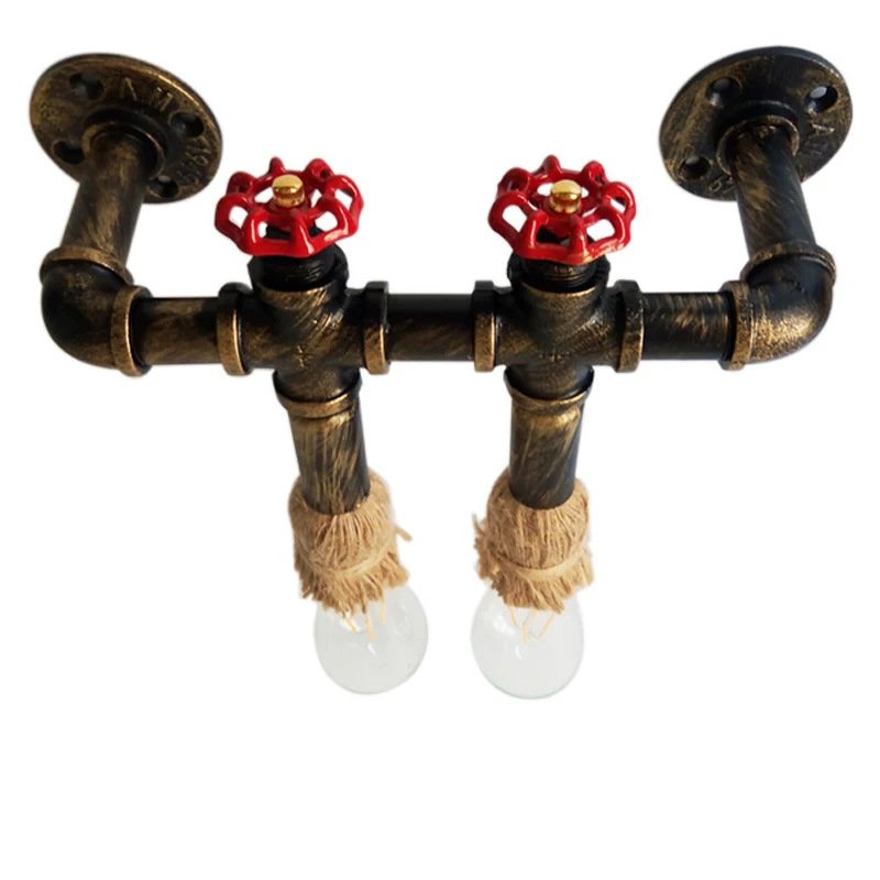 Loft vintage nostalgic Double Heads E27 wall lamp antique iron Water pipe wall light For aisle corridor balcony cafe decoration Loft vintage nostalgic Double Heads E27 wall lamp antique iron Water pipe wall light For aisle corridor balcony cafe decoration