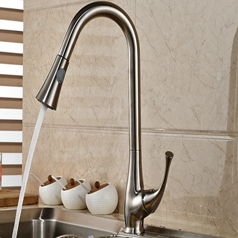 

Wholesale And Retail Promotion Modern Nickel Brushed Kitchen Faucet Elegant Swivel Spout Vessel Sink Mixer Tap