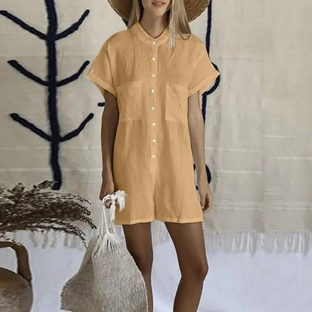 

Fashion Women Summer Short Sleeve Loose Solid Color Jumpsuits