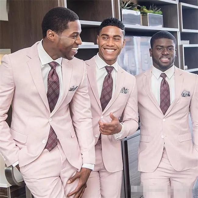 933 Pink Wedding Groomsmen Suits For Groom Tuxedos Two Piece Notched Lapel Custom Made Men Suits New (Jacket + Pants)