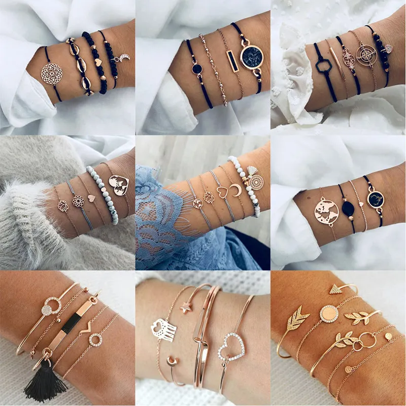 

25 Style Boho Multilayer Bracelets Set Shell Star Moon Heart Map Beads Cuff Bangles Creative Bracelets for Women Jewelry Gifts