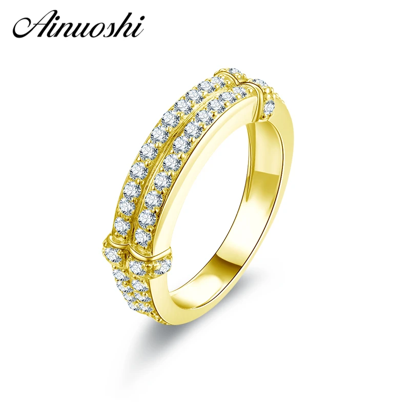 Ainuoshi 14k Solid Yellow Gold Matching Band Double Pave Setting