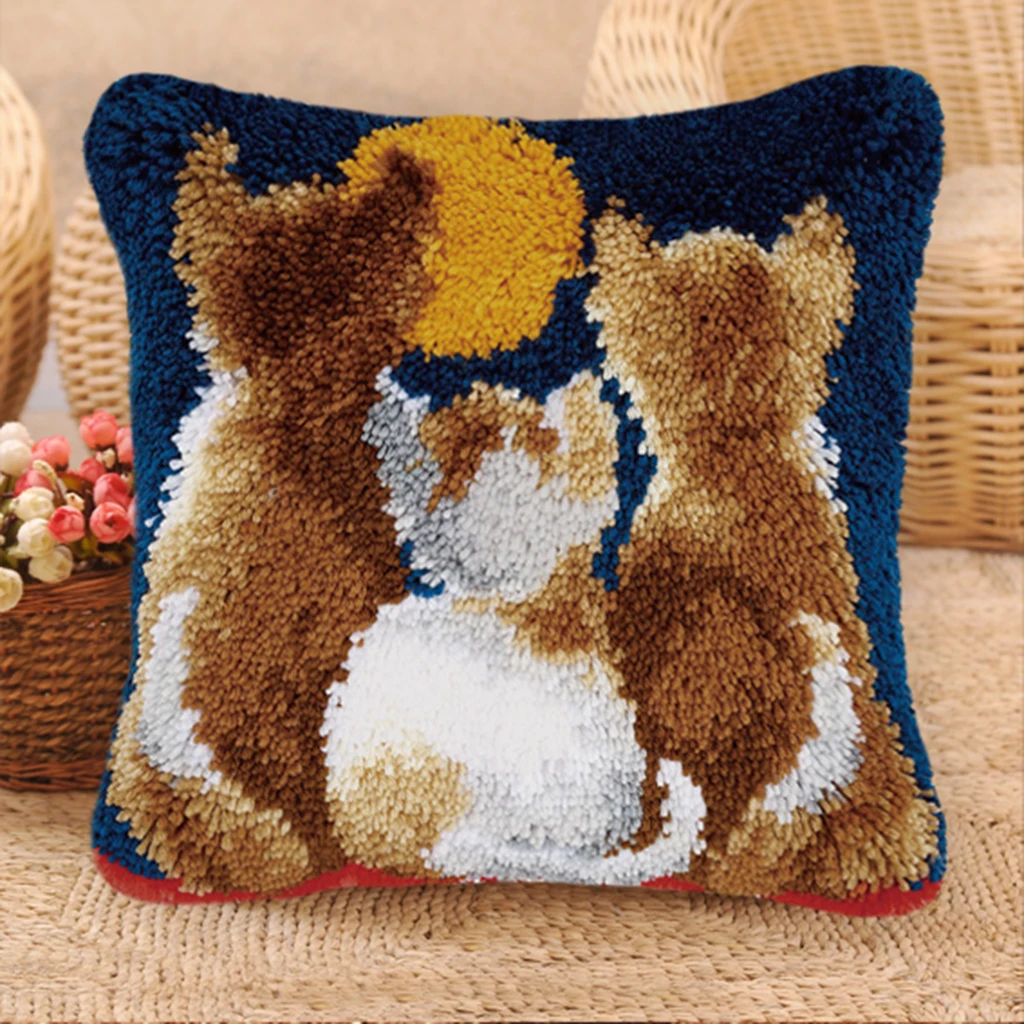 3 Sets Animals Bear Rabbit Cat Latch Hook Kits Rugs Cushion Crafts Embroidery For Beginners