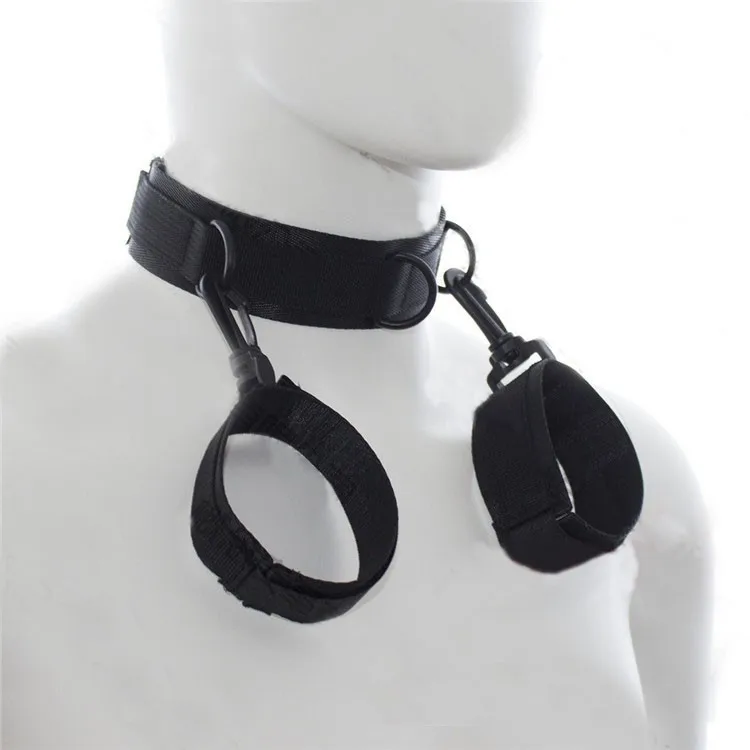 B/D SM Sex Toys For Couple Adult Games Black Nylon Strap Neck Collar To Hand Cuffs Fetish Bondage Restraint Slave Products | Красота и