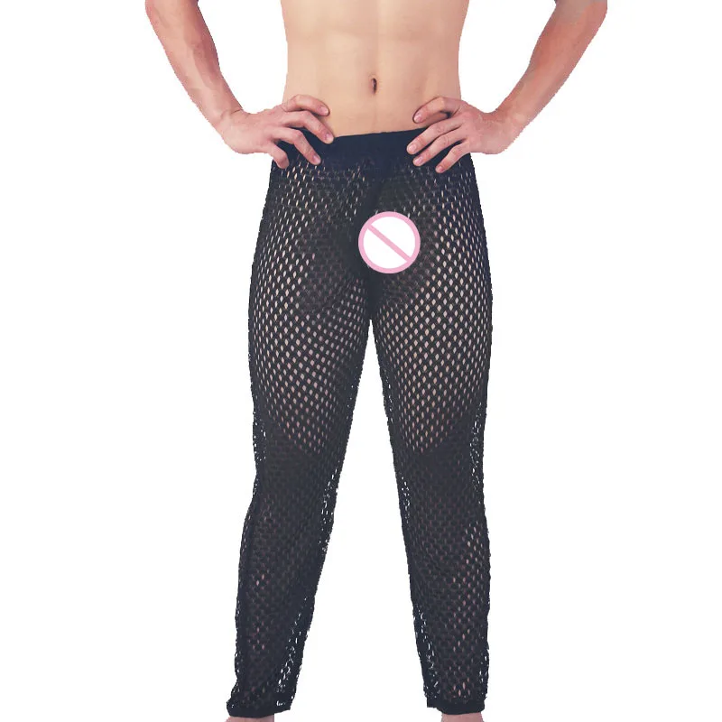 

Sexy Men Transparent Long Pants Breathable Ultra-thin Mesh Pajamas Trousers Pajamas Pants Stage Performance Male Sleep Bottoms