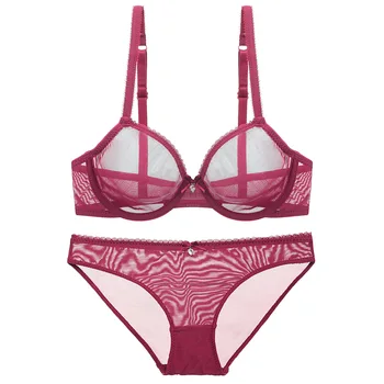 

New Mesh Women Ultra-thin Bra Set Sexy Transparent Invisible Ladies Underwear Set Low Waist Push Up Back Closure Girls Lingerie