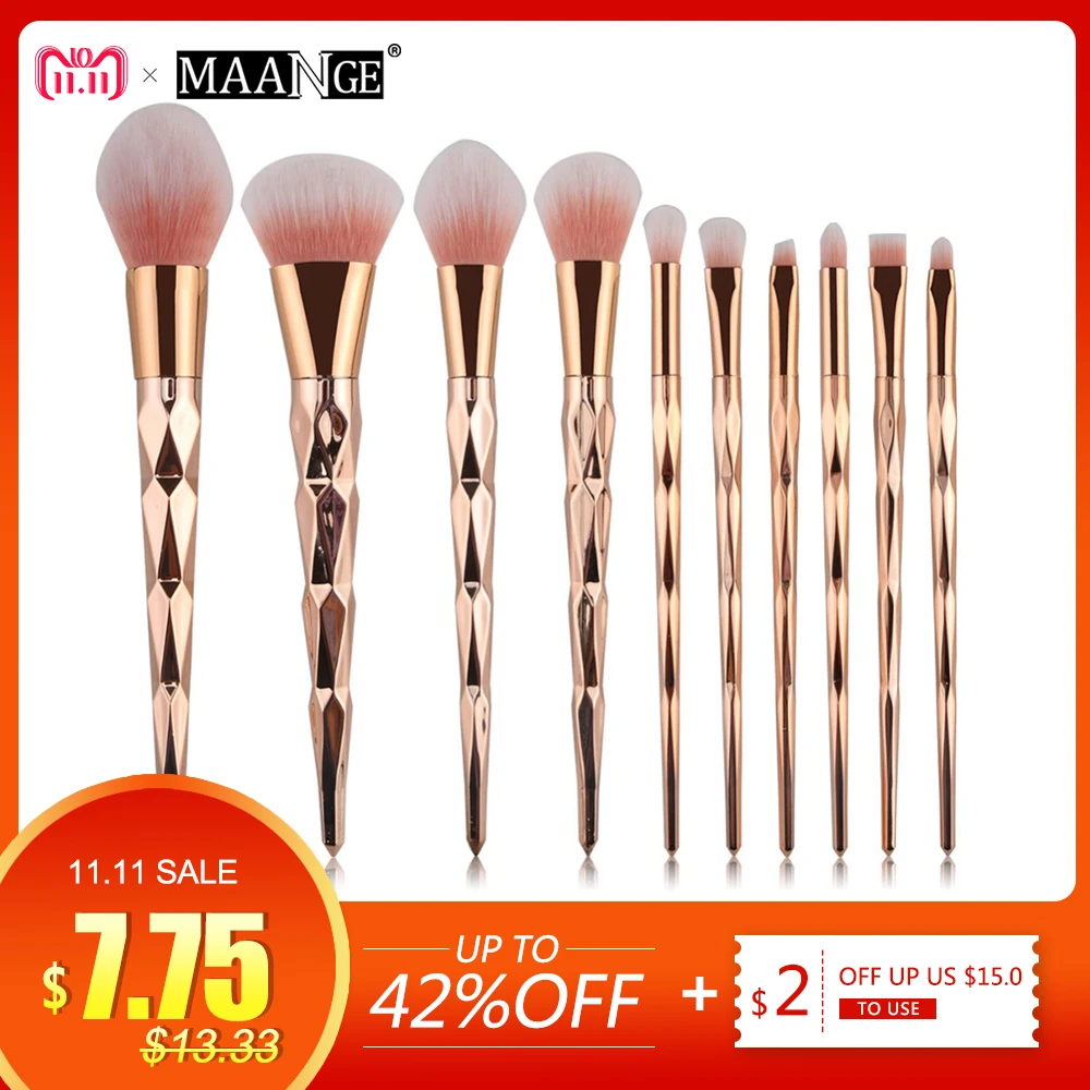 

10pcs Pro Diamond Shape Makeup Brush Set Powder Blusher Eyeshadow Eyeliner Eyebrow Lip Brush Rainbow Golden Cosmetic tool Kits