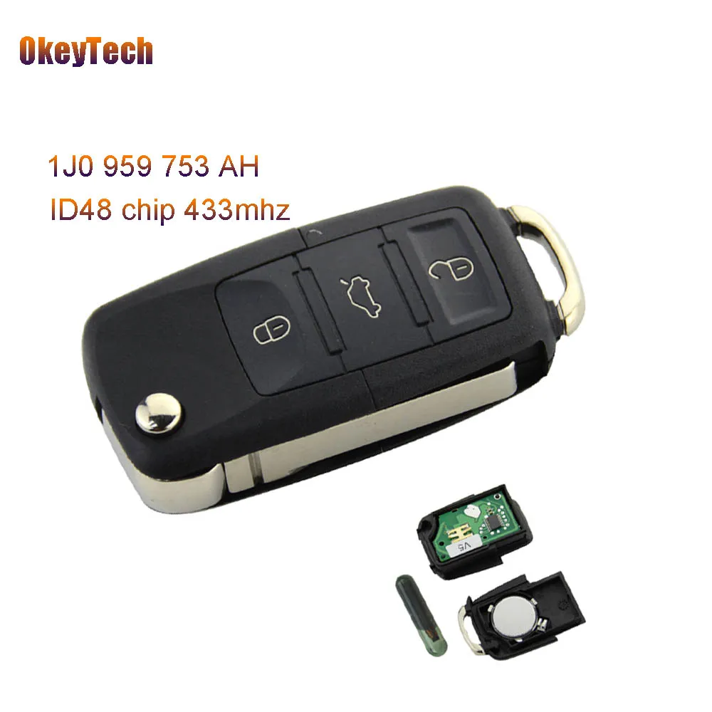 OkeyTech 3 Buttons Remote Key Switchblade Flip Folding Key 433Mhz ID48 Chip for VW Volkswagen B5 Golf Polo Passat 1J0 959 753 AH OkeyTech 3 Buttons Remote Key Switchblade Flip Folding Key 433Mhz ID48 Chip for VW Volkswagen B5 Golf Polo Passat 1J0 959 753 AH