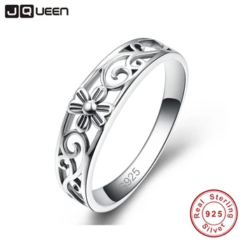 

JQUEEN Vintage Flower Pattern Hollow Out 925 Sterling Silver Rings For Women Party Jewelry