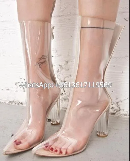 

Sexy PVC Women Transparent Ankle Boot Sexy Pointed Toe Crystal Gladiator Heel Rome Women Plastic Boot Perspex Clear Heel Shoes