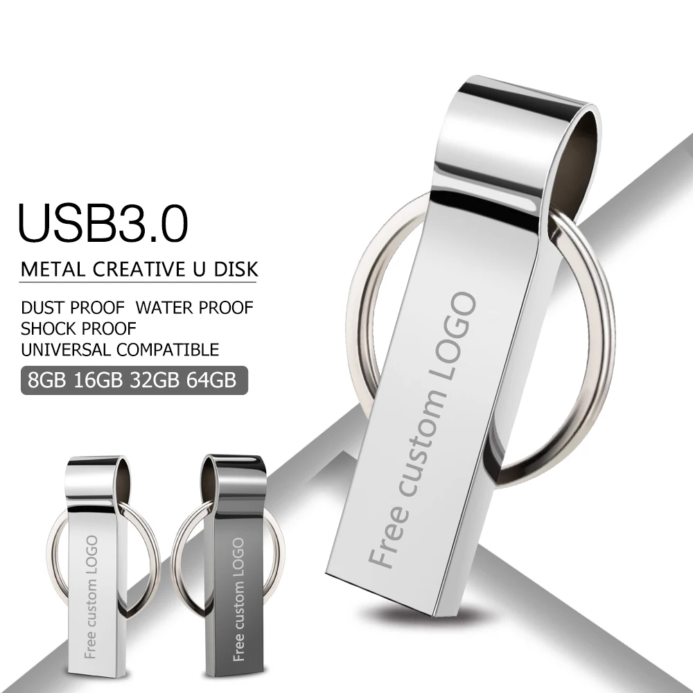 

usb flash drive silver usb 3.0 metal pendrive 128GB 64GB 32GB 16GB 8GB 4GB usb memory stick Key chain pen drive Free custom LOGO