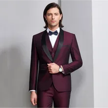 Бордовый мужской классический формальный костюм из 3 предметов Slim Fit мужской свадебный смокинг Свадебный костюм мужской костюм Деловые брюки с жилеткой