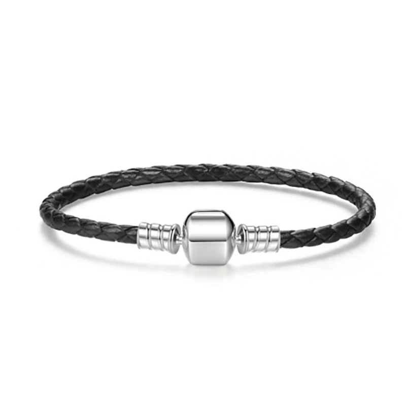 Goede Echte Lange Dubbele Roze Zwart Gevlochten Lederen Ketting Vrouwen Armbanden Met 925 Sterling Zilver Snake Sluiting