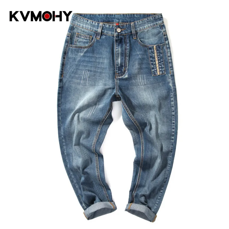 Крутые мужские джинсы, мешковатые синие брюки, хлопковые повседневные мужские потертые свободные джинсовые штаны с талией, Новые хип-хоп уличные мужские брюки
