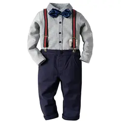 Для маленьких мальчиков одежда комплект одежды для мальчиков рубашка + брюки рубашка с длинными рукавами джентльмен два Детские костюмы с