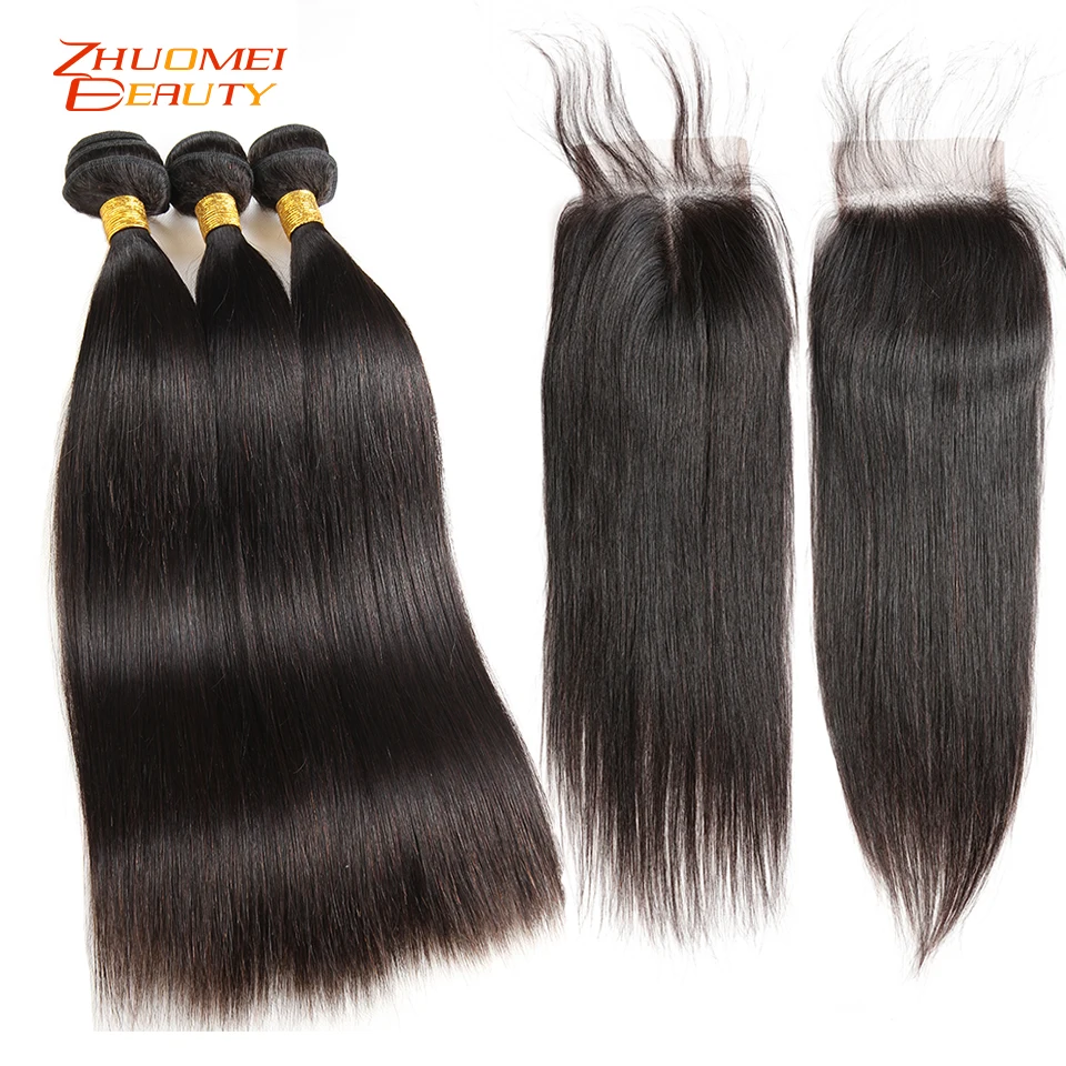 Brazilian Hair Weave Bundles With Closure Remy Human hair 8 28inch 3