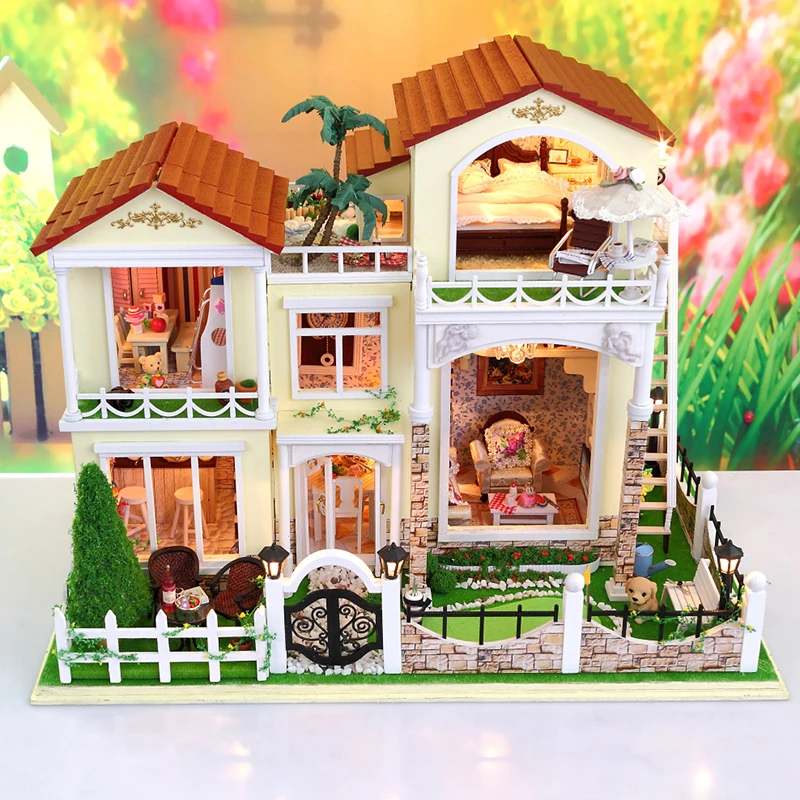 New Arrive large Doll House villa Model Building Kits Miniature Diy Wooden Dollhouse Furniture toy Birthday Gift 13833 New Arrive large Doll House villa Model Building Kits Miniature Diy Wooden Dollhouse Furniture toy Birthday Gift 13833