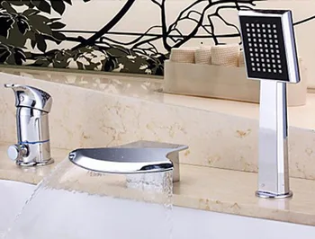 

Waterfall Wall-mounted Oil-rubbed Bronze Bathroom Tub Faucet Single Handle Hand Shower