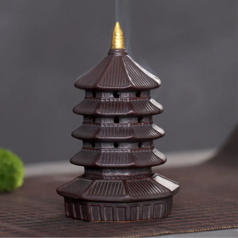 

Ceramic Incense Burner House Indoor Zen Fragrant Decoration West Lake Pagoda Leifeng Tower Cone Backflow Incense Burner