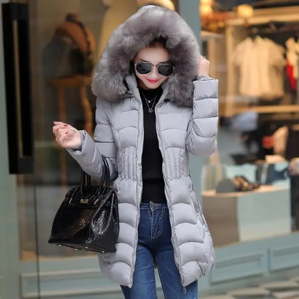 

Women Hooded Parkas Raccoon Fur Collar Zipper Casual Outwear Coat Thick Warm Down Cotton Ladies Parka Autumn Winter 2019 Fashion