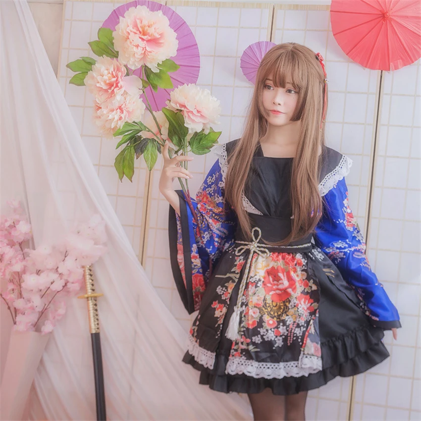 Lovelive/кимоно для девочек; платье японского аниме Kawaii; маскарадные костюмы с цветочным рисунком; причудливая Восточная юката; женская кружевная праздничная одежда в стиле Лолиты