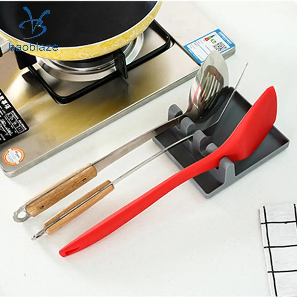 Baoblaze Heat Resistant Silicone Utensil Rest Ladle & Spoon Holder Kitchen Tool Green Gray 2 Colors