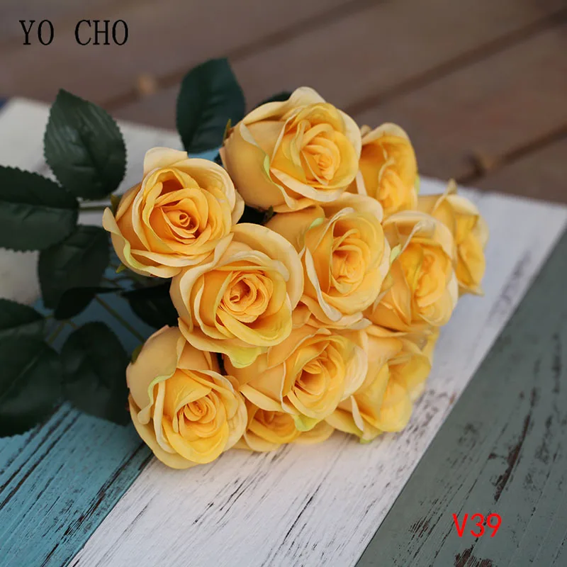 YO CHO Свадебный букет невесты букет цветов цветок из искусственного шелка 12 головок розы Nosegay розовый DIY украшения для домашнего праздника - Цвет: V39
