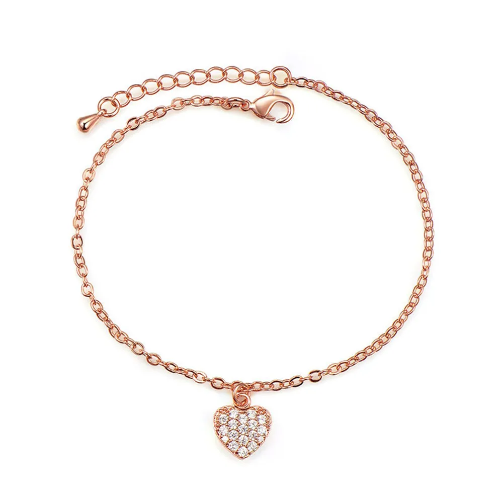 

Heart bracelet For Women Rose Gold Silver Color Jewelry Accessories Chain & Link Crystal bracelet bangles Bridesmaids Gift