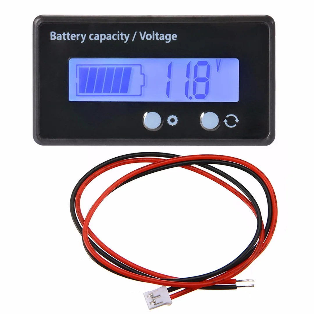 Blue LCD Battery Capacity Indicator Lead-Acid 12V 24V 36V 48V Voltage Tester with 300mm Length Cable