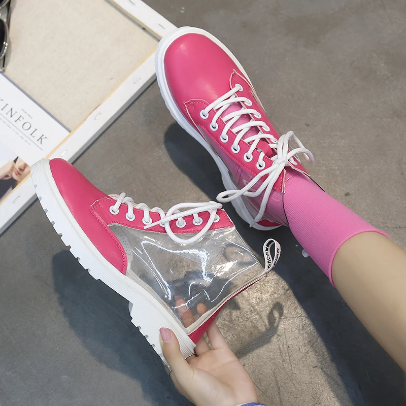 

Transparent boots children's autumn 2018 new European and American thick with short boots net red with Martin boots