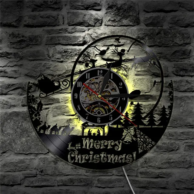 1Piece Happy Merry Christmas Santa Claus Vinyl Clock Led Wall Light