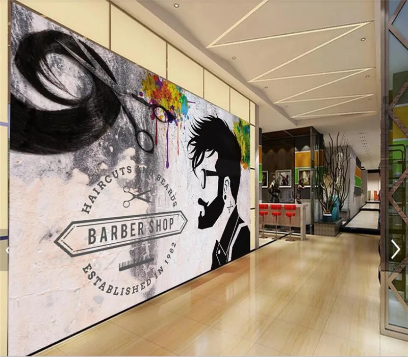 Professional custom wallpaper hair salon barber shop decorative wall series - high-grade waterproof material wall cloth Professional custom wallpaper hair salon barber shop decorative wall series - high-grade waterproof material wall cloth