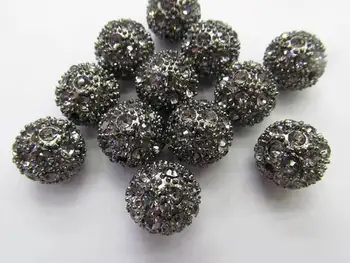 

24pcs 14mm,Micro Pave Crystal black silver gold diy Ball beads, Micro Pave Hematite Findings Charm, Round Ball Spacer