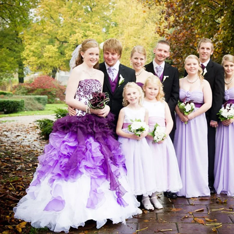 Лори готические фиолетовые Свадебные платья Robe de mariee с оборками Новое свадебное платье без бретелек из органзы свадебное платье с открытыми плечами