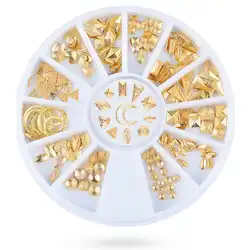 5 шт. золотые заклепки для ногтей художественные шпильки смешанные Стразы бусина 3D украшения для ногтей маникюр Матовые заклепки в колеса