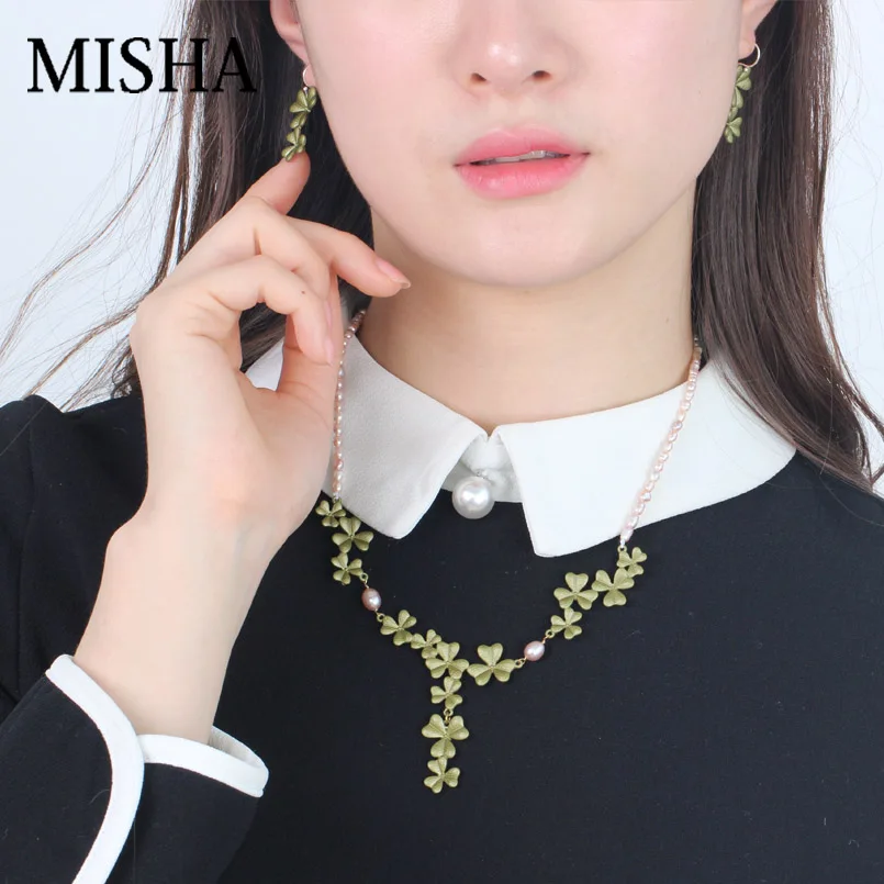 MISHA, высокое качество, ювелирный набор, ожерелье, серьги, для женщин, ручной работы, клевер, удача, ожерелье и серьги для свадебной вечеринки 2356