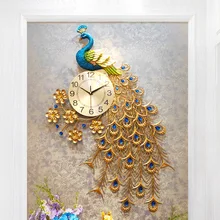 Роскошные большие настенные часы Павлин домашний декор настенные часы для гостиной настенные часы современный дизайн входные металлические бесшумные цифровые часы