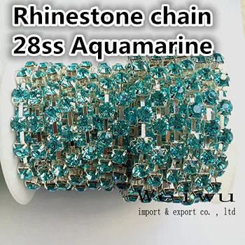 

28ss 6.0-6.2mm 10 Yards Aquamarine Silver Base Strass Chain Sewing Rhinestone Cup Chain