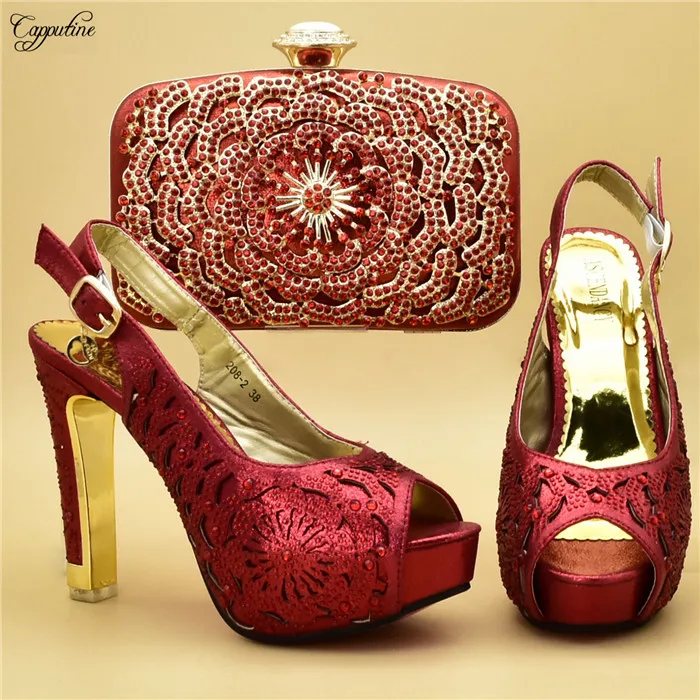 

Hot sale wine evening shoes and clutch handbag set perfect matching for wedding/party dress 208-2 heel height 12cm